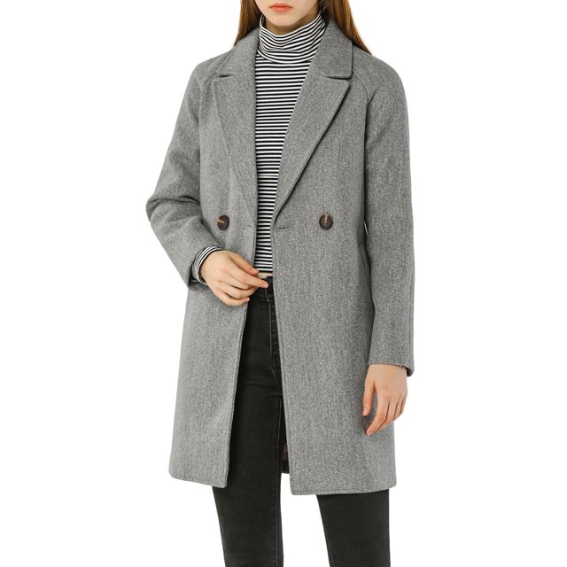 INSPIRE CHIC Women's Double Breasted Lapel Raglan Long Sleeve Mid Length Overcoat