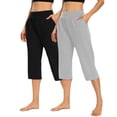 thumbnail image 1 of Timegard Capri Pants for Women 2pc Straight Leg High Waist Comfy Casual Cropped Pants Solid Color, 1 of 8