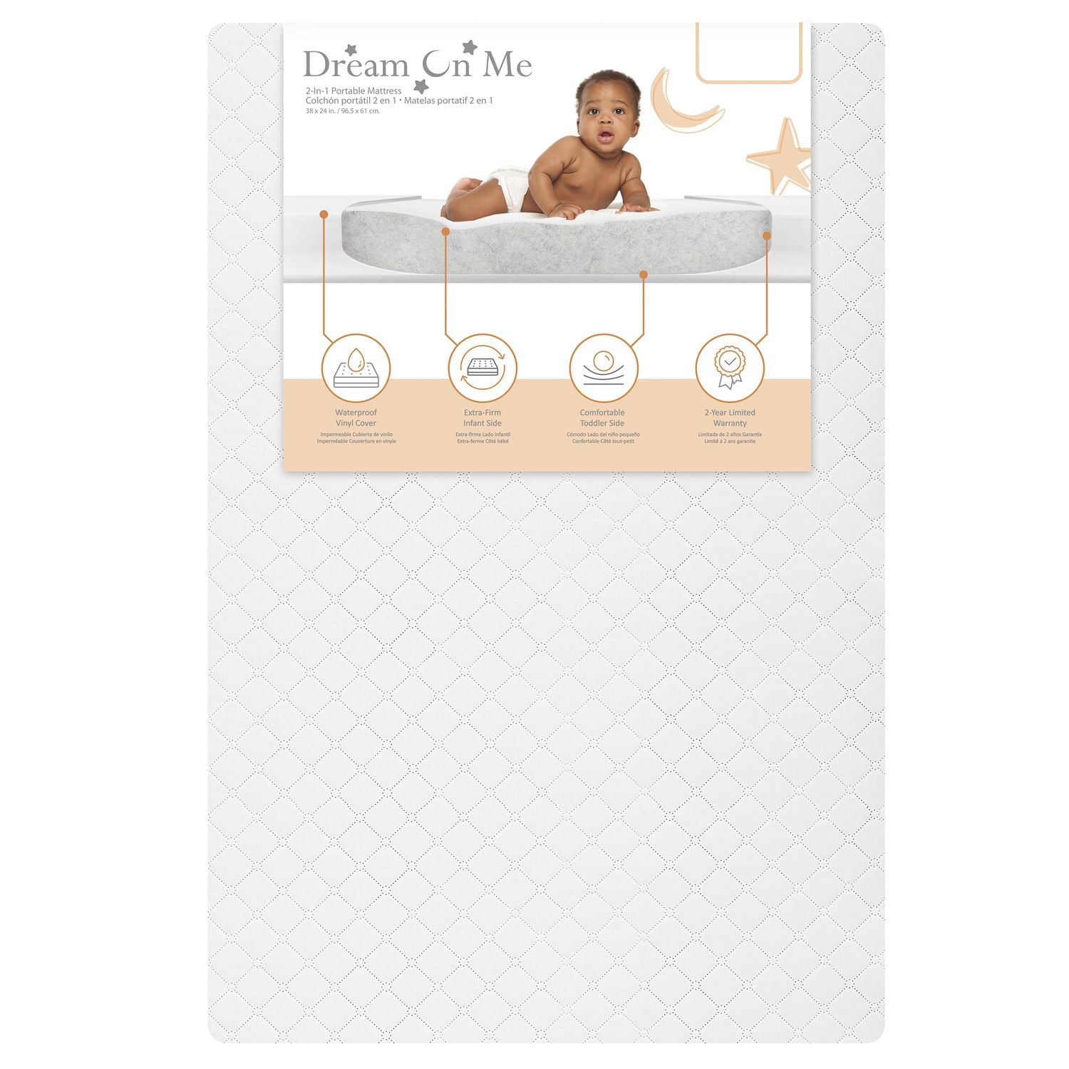 Mini Crib Mattress - Dream On Me Holly Fiber 37 X" 23 X 3” Portable/Mini Crib Mattress I Waterproof I Green Guard Gold Certified I Vinyl Cover I Mini Crib Mattress