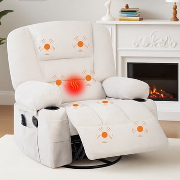 Rocking Recliner Chairs,Massage Recliner Chair with Vibration Massage and Heat,360° Swivel Rocking Recliner Chair with Side Pockets Cup Holders,for Living Room,Bedroom,Home Theater,White