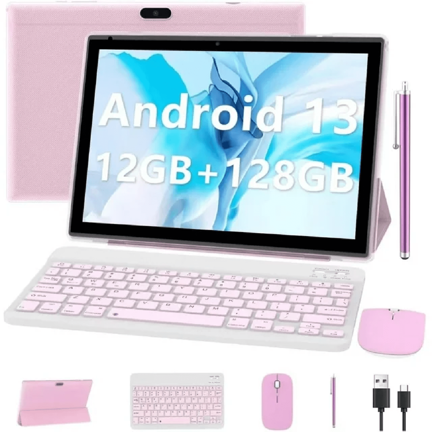 Refurbished CUPEISI 10 Inch 12GB RAM+128GB ROM/1TB Android 13 Wi-Fi Tablet, Pink