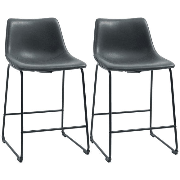 HOMCOM Tabourets de Bar Ensemble de 2, Tabourets de Comptoir avec Dossier, Noir