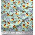 thumbnail image 1 of Soimoi Green Poly Georgette Fabric Lion,Giraffe & Elephant Kids Decor Fabric Printed BTY 52 Inch Wide, 1 of 3