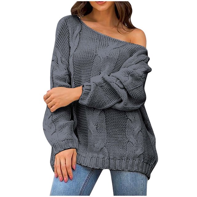 cfhntfmh Womens Oversized Sweater 2024 Fall Fashion Pullover Sweaters Cable Knit Thermal Solid Sweater Tops