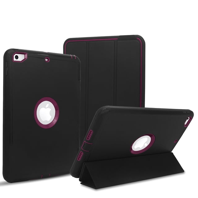 Mignova For New iPad 9.7 2017/2018 Case Heavy Duty Full Body Rugged Protective Case with Auto Sleep/Wake Up Stand Folio&Three Layer Design for Apple iPad 9.7 inch 2017/2018 (Black+Purple)