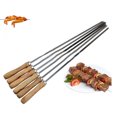 thumbnail image 3 of Brochettes Kebab BBQ en Acier Inoxydable avec Poignées en Bois, Bâtons de Brochettes Plats Réutilisables en Métal avec Pochette de Rangement, 6 Pcs, 3 of 6