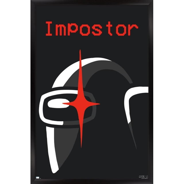 Among Us - Affiche Murale d'Un Imposteur, 22,375 Po x 34 Po Mettant en Vedette un Casque de Coéquipier Noir avec un Contour Blanc et une Visière en Forme d'Étoile Rouge, avec « Imposteur » en Texte Pixélisé Rouge au-Dessus sur un Fond Noir, Imprimée sur Papier Lustré, Convient à la Déco Murale de Salle de Jeux Ou de Chambre.