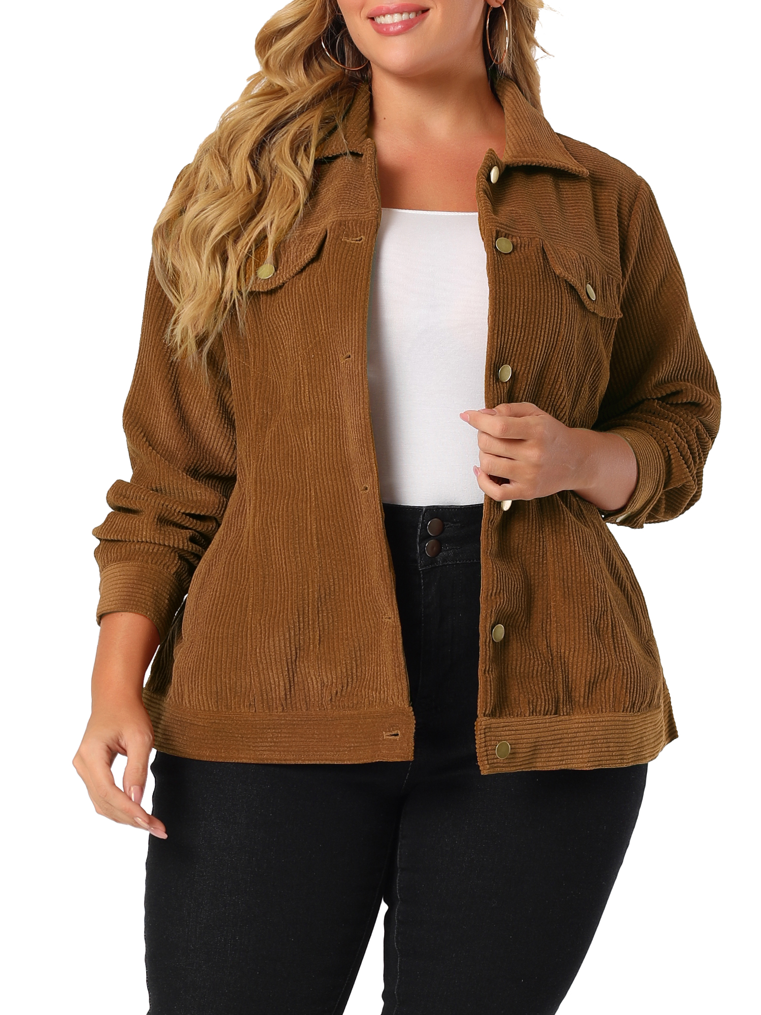 GRACE & GRANDEUR Veste Bomber Courte en Velours Côtelé à Col Pointu pour Femmes
