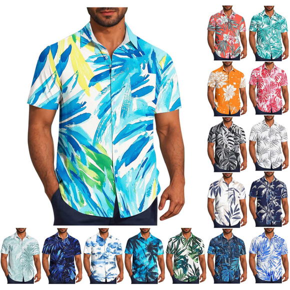 VBTAPA Men's Hawaiian Shirt Short Sleeve Tropical Vacation Button Down Shirt Summer Beach Floral Palm Shirts on Sale Sky Blue XXXXXL
