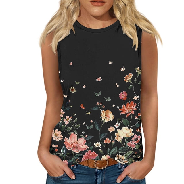 LSLJS Fashion Women Sleeveless Printed Garment Comfortable Breathable V-Neck Blouses Tops, Womens Tank Tops