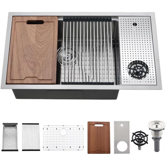 Undermount Workstation Kitchen Sink - Undermount Kitchen Sink Stainless Steel Workstation Sink Gauge Deep Single Bowl Kitchen Sink with Accessories