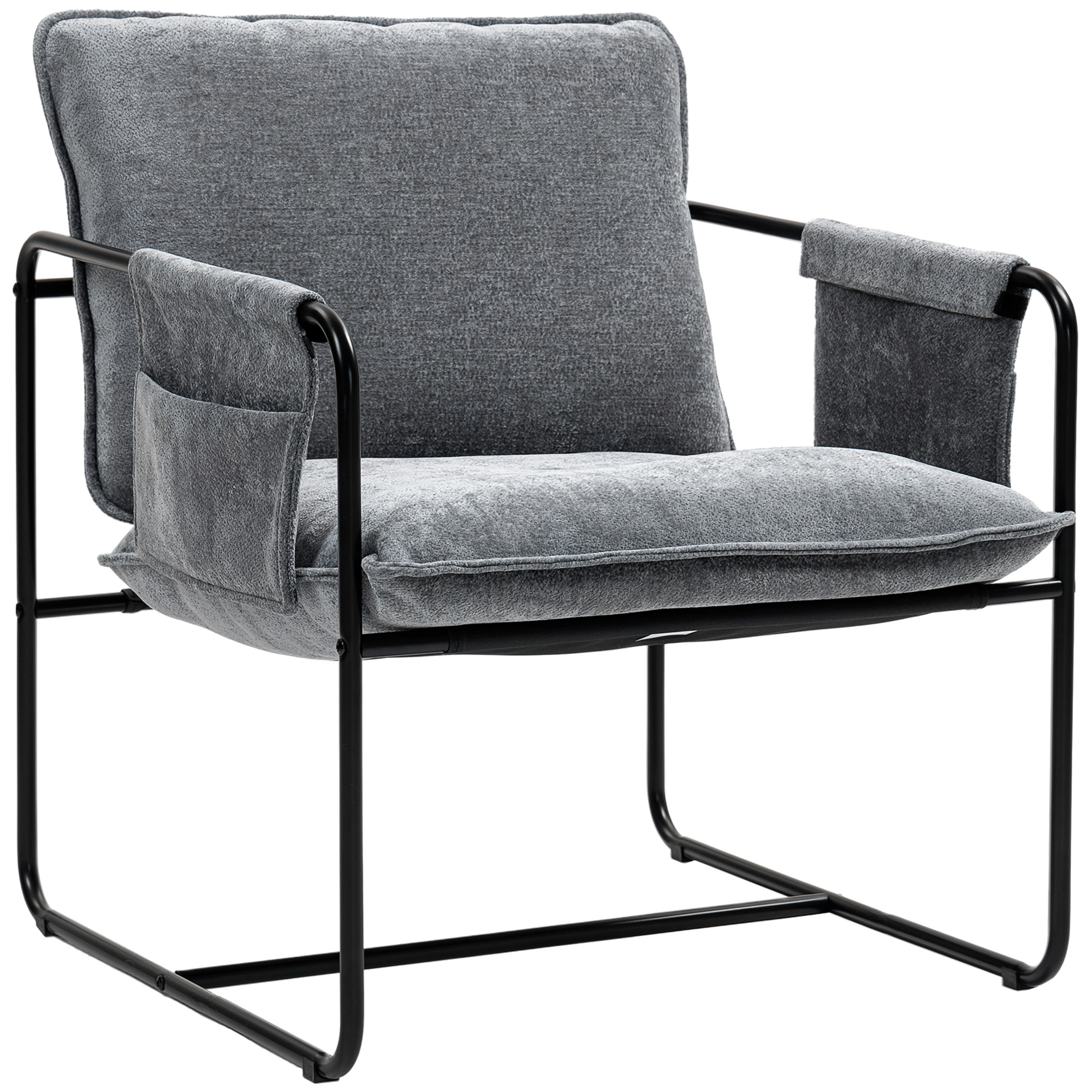 HOMCOM Fauteuil d'Appoint Moderne, Fauteuil en Chenille avec Poches Latérales, Gris