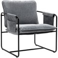 thumbnail image 1 of HOMCOM Fauteuil d'Appoint Moderne, Fauteuil en Chenille avec Poches Latérales, Gris, 1 of 10