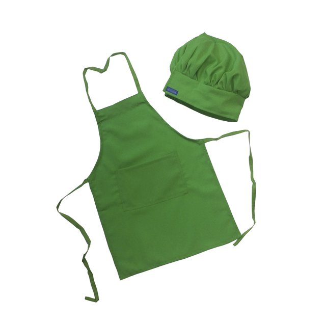 CHEFSKIN Children Kids Lime Green Chef Set Apron & Adjustable Hat, Real Fabric Lightweight (Small fits 2-8)