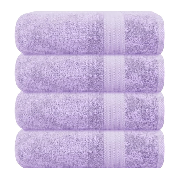 GLAMBURG Ensemble de 4 Serviettes de Bain en Coton de Qualité Supérieure - 100 % Coton Pur - 4 Serviettes de Bain 27x54 - Idéal pour un Usage Quotidien - Ultra Douces et Très Absorbantes - Violet