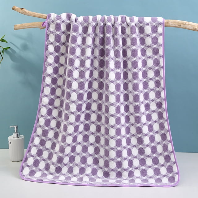 Cloth Towel Purple Corals Fleece Small Round Grids Quick Drying Towel Strong Water Absorption Soft Warm Comfortable No Lint(1-Piece) Rkxzt