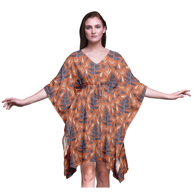 Bimba Feuilles Kaftan pour Femmes Tenue d'Intérieur de Vacances Robe Midi Couvre-Maillot de Plage-4x-5x