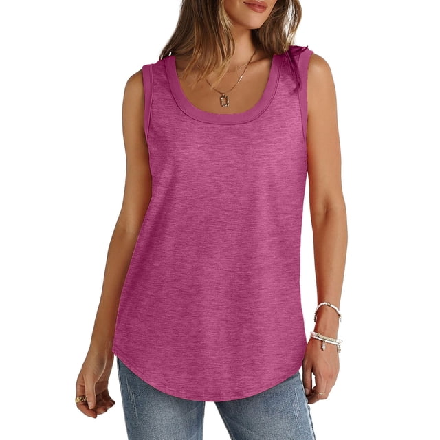AherBiu Camisole pour Femmes Été Sans Manches Col Rond Décontractée Ample Couleur Unie Basique Camis T-Shirts