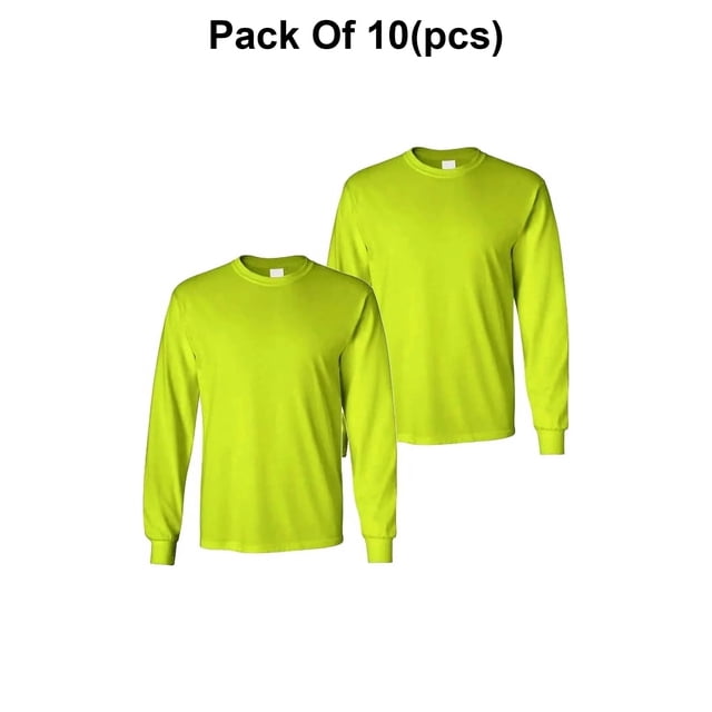 Radyan Hi Visibility Men's Long Sleeve Safety Shirts - 10 Pack, 100% Polyester, Size: Adult
