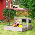 thumbnail image 2 of Outsunny Kids Sandbox with Cover, Wooden Sand Box Outdoor, Grey, 2 of 9