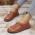 thumbnail image 4 of Womens Flat Sandals Slip on Toe Ring Buckle Strap Open Toe Thick Sole Summer Beach Leather Sandals Orange, 4 of 9