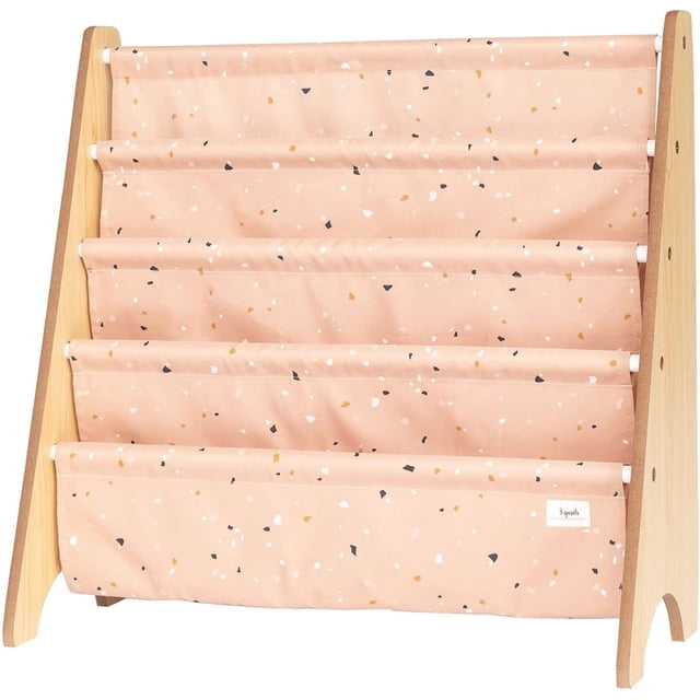 3 Sprouts Étagère à Livres pour Enfants en Tissu Recyclé, Rangement Organisateur en Argile Terrazzo pour 3 Ans et Plus