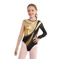 thumbnail image 3 of Moggemol Kids Girls Gymnastic Leotard Long Sleeve Metallic Rhinestone Dance Skating Unitard Bodysuit Gold 16, 3 of 7