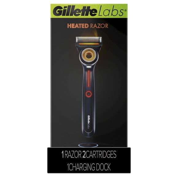 Trousse de départ de rasoir chauffant GilletteLabs – 1 manche, 2 cartouches de rechange, 1 base de chargement