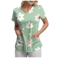 thumbnail image 1 of felwors Sarraus Femmes Confortable Léger Doux Extensible Imprimé Col en V Manches Courtes Haut de Sarrau Médical Vert m, 1 of 8