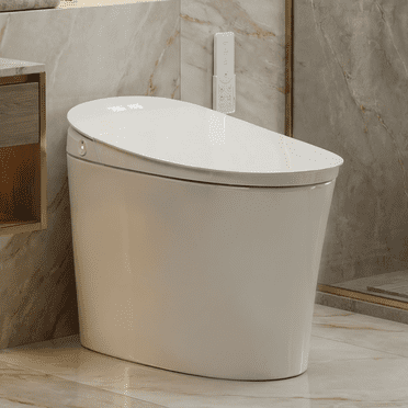 EPLO Bidet de Toilette Intelligent – Ouverture/fermeture Automatiques, Pointage de Chasse d'Eau 1000 g, Chasse d'Urinoir Automatique pour Hommes, Hauteur de Confort Conforme ADA, Réservoir Intégré, Siège Chauffant, Sécheuse Mobile, Conception Allongée, Chasse Occultante