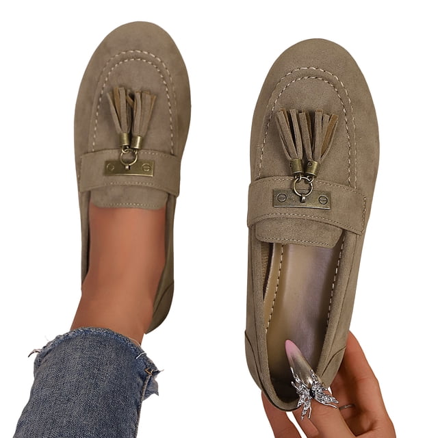Chaussures Richelieu en Suède à Franges pour Femmes, Printemps Automne, Ballerines à Enfiler, Mocassins Penny, Chaussures de Marche