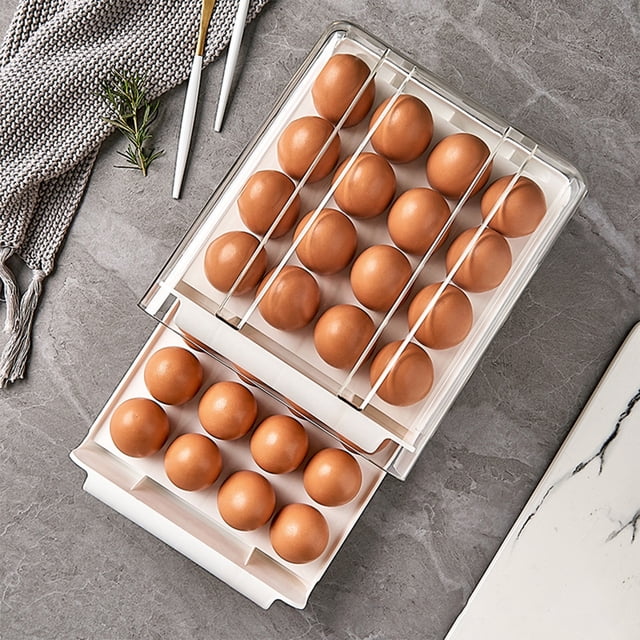 JWshufel Stackable Plastic Fridge Organizer with Lid for Easy Storage 32 Slot Egg Holder Clear Organizer Bins Long Lasting Design for Efficient Refrigerator Organization and Space Saving
