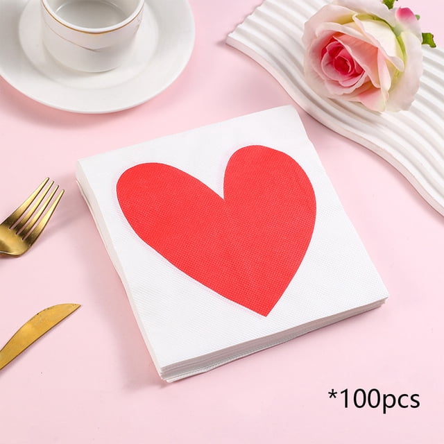Birdeem Valentines Day Napkins,Paper Napkins for Party,Disposable Dinner Napkins with Festive Patterns,Ideal for Romantic Table Decorations,100 Count (5 Packs of 20)