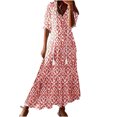 thumbnail image 1 of Penkiiy Women Boho Summer Dress 2024 Frill Short Sleeve Tassel V Neck Ruffle Flowy A-Line Maxi Dresses 2XL Red, 1 of 7