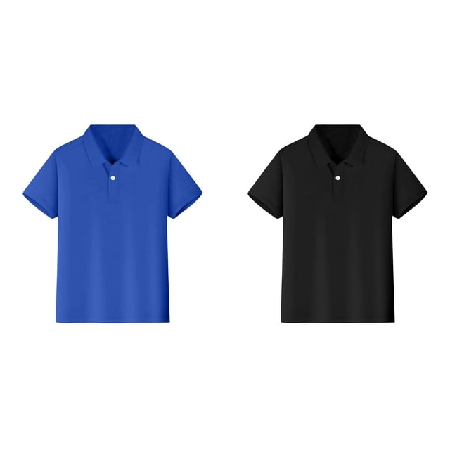 2 Pack(Black 1PCS & Blue 1PCS) Multipack Shirt for Boys Short Sleeve Shirt Button Closure Comfortable & Soft Fabric
