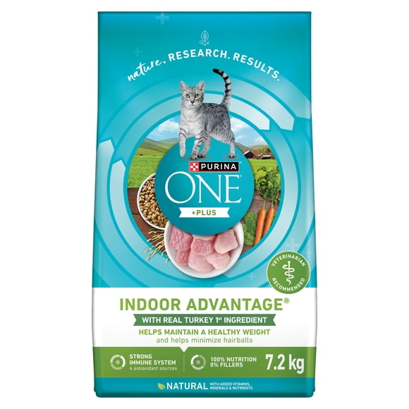 Purina ONE +Plus Indoor Advantage Turkey, Dry Cat Food 7.2kg