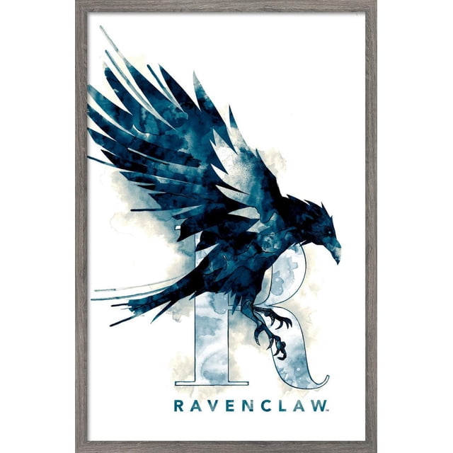 Le Monde des Sorciers : Harry Potter - Affiche Murale du Logo de la Maison Illustrée Serdaigle, Affiche Murale Encadrée 14,725 Pouces x 22,375 Pouces Mettant en Vedette un Corbeau Aquarelle Bleu aux Ailes Tendues sur une Grande Lettre R et le Texte « Serdaigle » Ci-Dessous sur Fond Blanc, Imprimée sur Papier Lustré Idéale pour la Déco de Chambre Ou de Dortoir.
