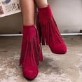 thumbnail image 5 of LSLJS Bottes Mode Femme Unies Femmes à Bout Pointu à Franges Talon Plat Bottes Chaussures, Bottines et Bottillons pour Femmes, Bottes pour Femmes, 5 of 5