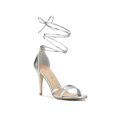 thumbnail image 1 of BLISSFUL STEP Lace Up Open Toe Stiletto Heeled Sandals for Women Silver 9, 1 of 8