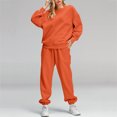 thumbnail image 2 of Pisexur Ensemble Pantalon 2 Pcs Mode Décontractée Ensemble de Survêtement Uni pour Femmes Chandails à Manches Longues à Col Rond Hauts à Enfiler Pantalons Longs Élastiques Survêtements Ensembles de Détente P-3TG, 2 of 7
