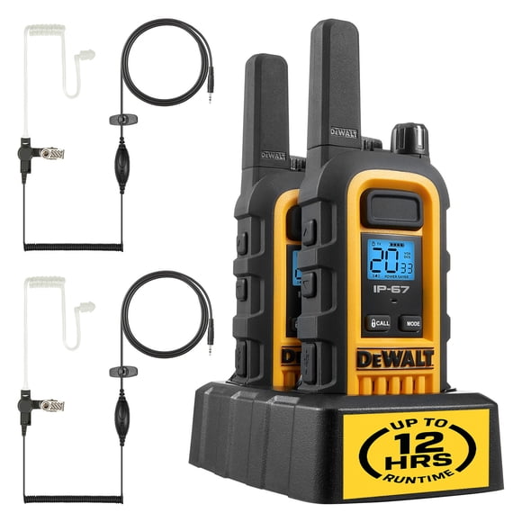 DeWalt DXFRS300 Talkies-Walkies Robustes avec Écouteurs et Station de Recharge (2 Radios) - Radios Bidirectionnelles Rechargeables à Longue Portée, Étanches