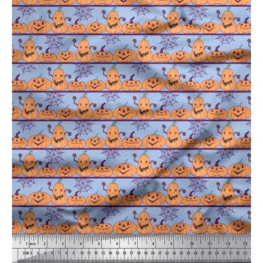 Soimoi Velvet Fabric Spider Web & Pumpkin Halloween Decor Fabric Printed Yard 58 Inch Wide