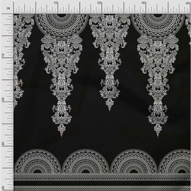 Soimoi Silk Fabric Floral & Semi Mandala Panel Print Fabric by Yard 42 Inch Wide