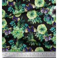 thumbnail image 3 of Soimoi Tissu Georgette Poly Vert Feuilles, Insectes et Fleurs d'Anémone Imprimé au Mètre 42 Pouces de Large, 3 of 3