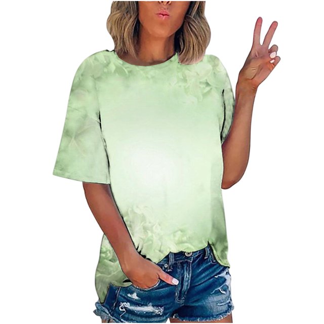 CEHVOM T-shirt Imprimé de Mode pour Femmes, Manches Courtes, Blouse à Col Rond, Hauts Décontractés, Liquidation