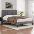 thumbnail image 1 of VECELO Full Size Upholstered Beds, Modern Platform Bed Frame with Adjustable Headboard, Wooden Slats Support/No Box Spring Needed, Dark Grey, 1 of 8