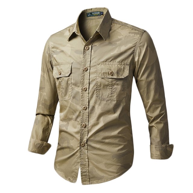 RXIRUCGD Chemises Cardigan à Boutons avec Col Rabattu Camouflage Mode Décontractée pour Hommes, Kaki, Taille : TG