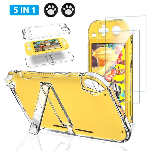 Protector Cover Case Fit for Nintendo Switch Lite w/ Kickstand, TSV Clear Durable Protective Case Dockable with Tempered Glass Screen Protector, Thumbstick Caps, High Transparency & Impact Resistant
