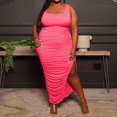 thumbnail image 2 of EQWLJWE Longue Robe pour Femmes Robe d'Été pour Femmes Mode Grande Taille Couleur Unie Col en U Sans Manches Plissée Extensible Fendue, 2 of 6