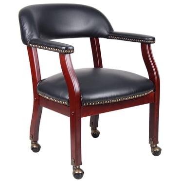 Boss Office Ivy League Faux Leather Executive Mobile Guest Chair in Black